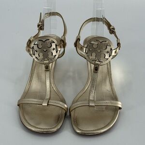 Tory Burch Miller Wedge Sandals Metallic Gold 9